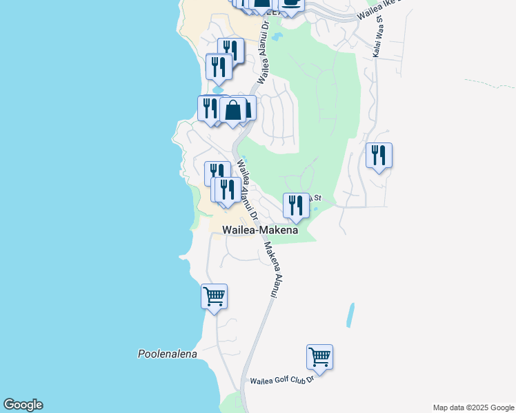 map of restaurants, bars, coffee shops, grocery stores, and more near 149 Holomoana Way in Wailea-Makena