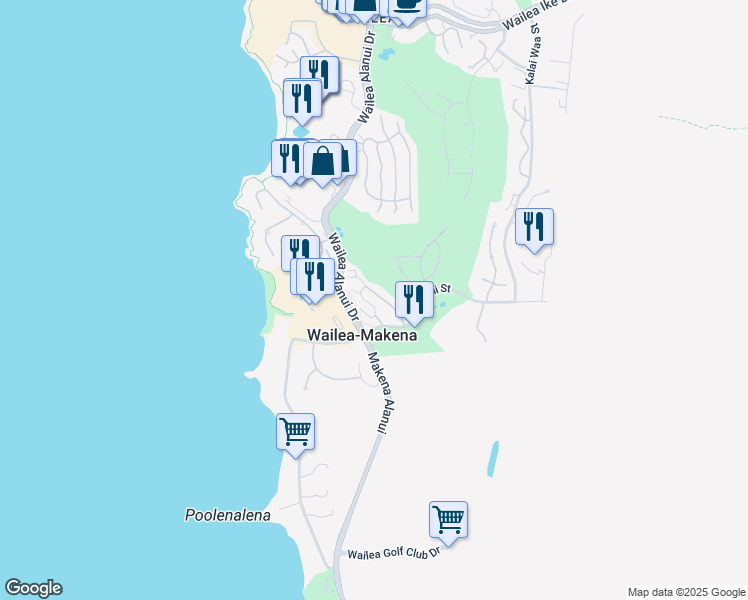 map of restaurants, bars, coffee shops, grocery stores, and more near 184 Holomoana Way in Wailea-Makena