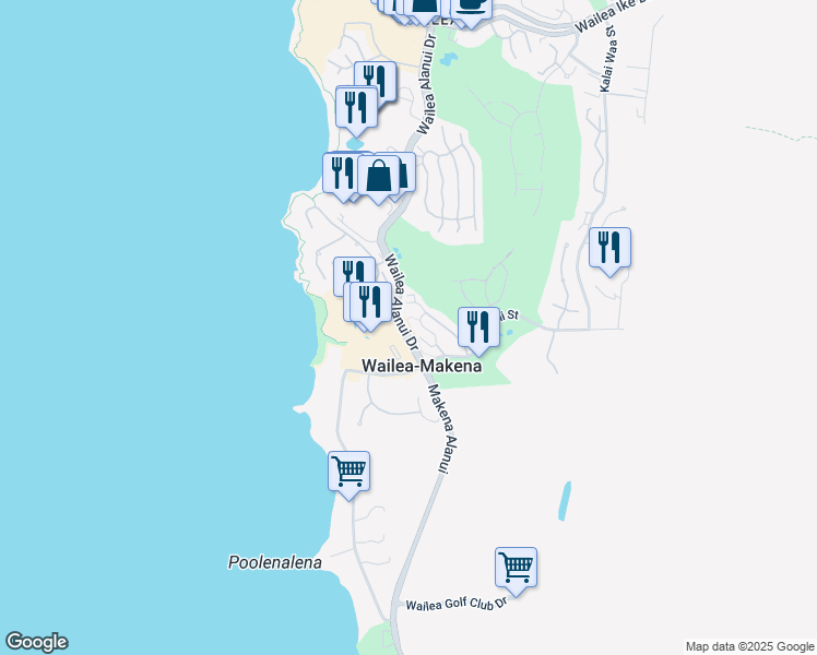 map of restaurants, bars, coffee shops, grocery stores, and more near 161 Holomoana Way in Wailea-Makena