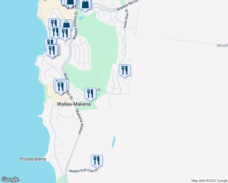 map of restaurants, bars, coffee shops, grocery stores, and more near 4385 Melianani Place in Kihei