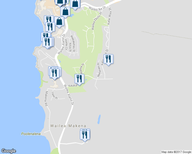 map of restaurants, bars, coffee shops, grocery stores, and more near 4390 Melianani Place in Kihei