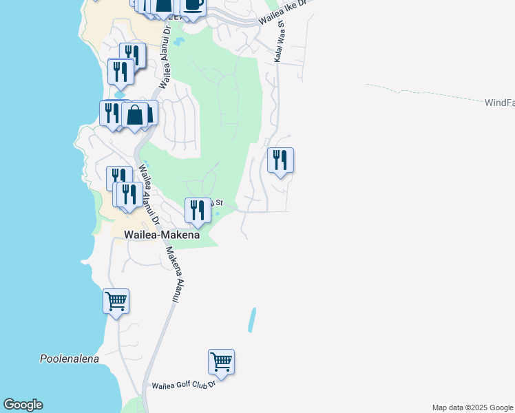 map of restaurants, bars, coffee shops, grocery stores, and more near 4385 Melianani Place in Kihei