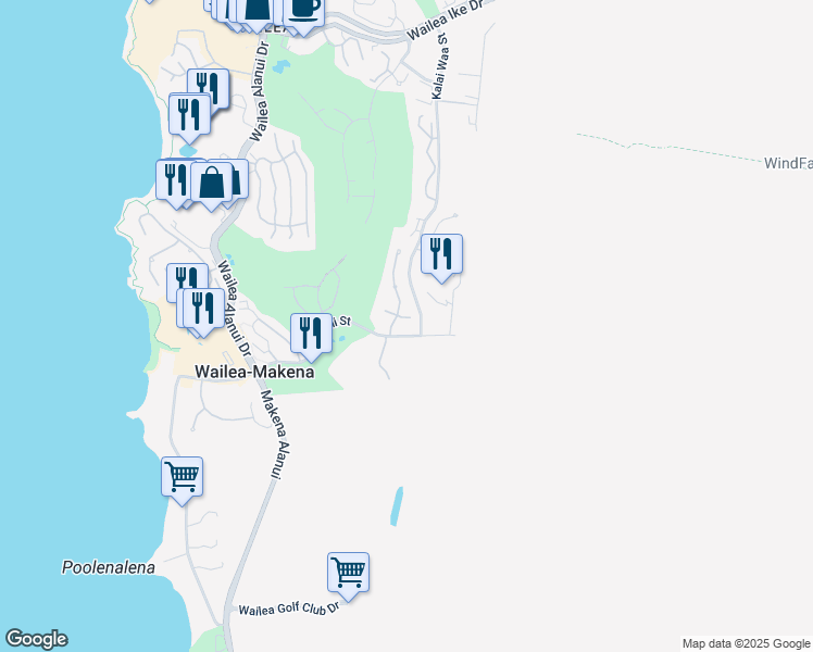 map of restaurants, bars, coffee shops, grocery stores, and more near 4385 Melianani Place in Kihei