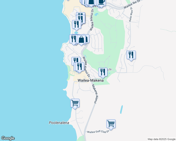 map of restaurants, bars, coffee shops, grocery stores, and more near 161 Holomoana Way in Wailea-Makena