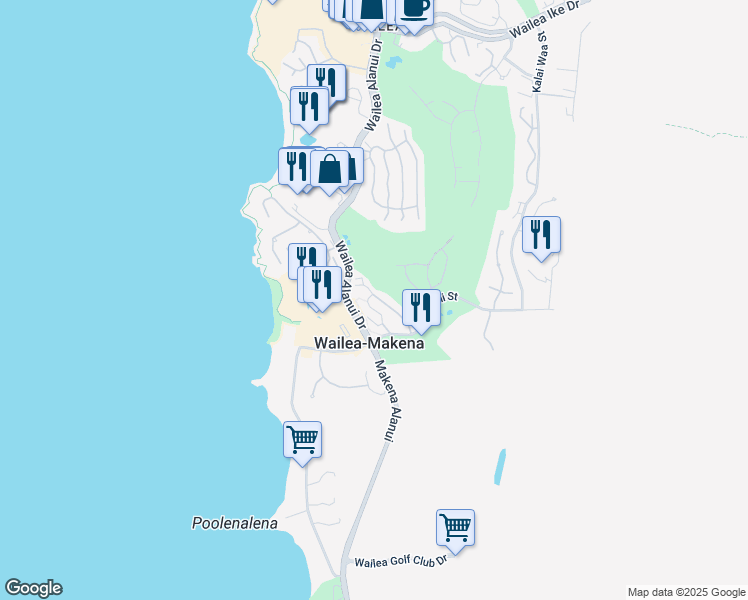 map of restaurants, bars, coffee shops, grocery stores, and more near 172 Holomoana Way in Wailea-Makena