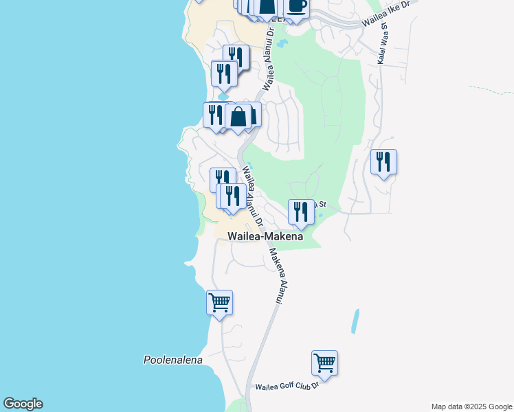 map of restaurants, bars, coffee shops, grocery stores, and more near 161 Holomoana Way in Wailea-Makena