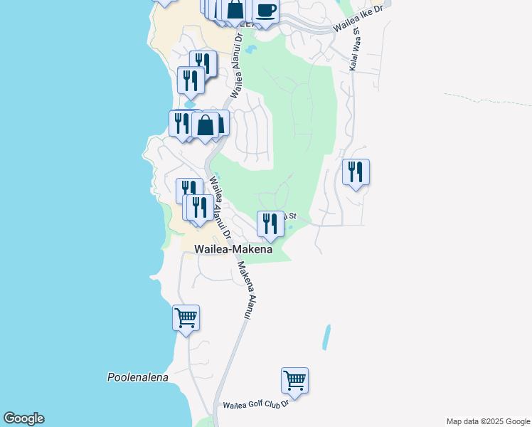 map of restaurants, bars, coffee shops, grocery stores, and more near 4358 Waiola Street in Kihei