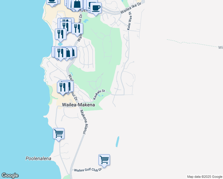 map of restaurants, bars, coffee shops, grocery stores, and more near 256 Noholike Way in Kihei