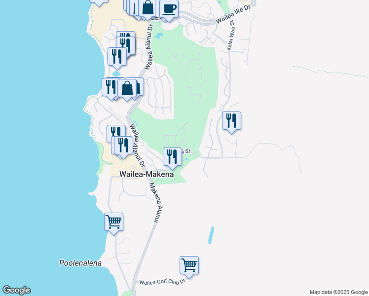 map of restaurants, bars, coffee shops, grocery stores, and more near 4361 Waiola Loop in Kihei
