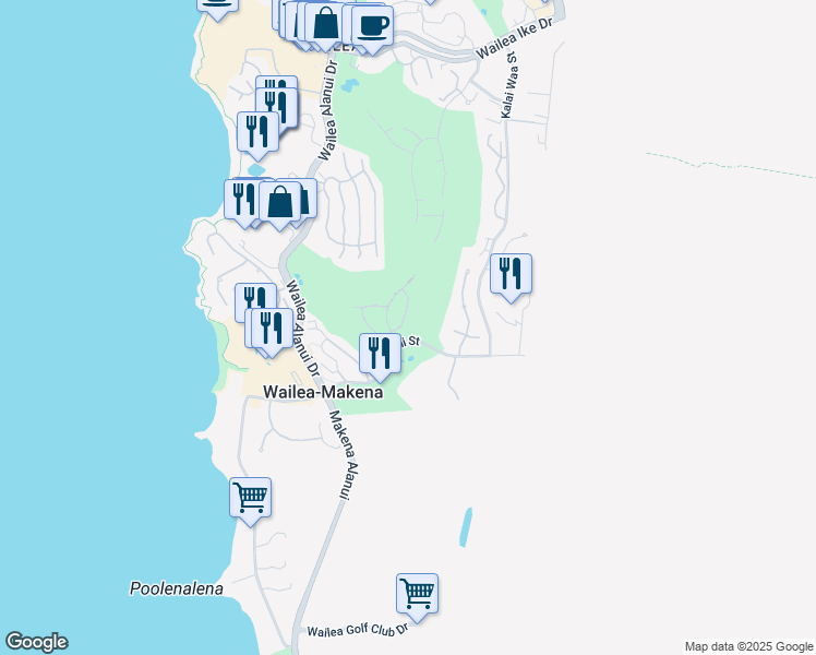 map of restaurants, bars, coffee shops, grocery stores, and more near 4361 Waiola Loop in Kihei