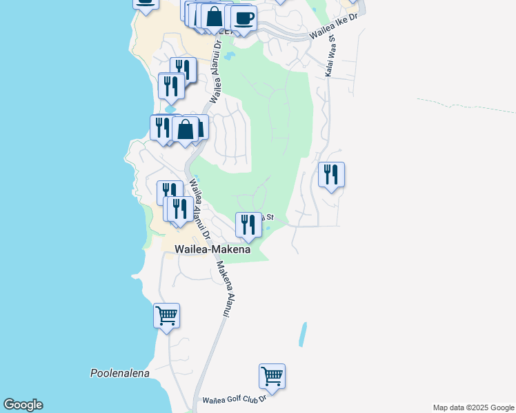 map of restaurants, bars, coffee shops, grocery stores, and more near 4370 Waiola Loop in Kihei