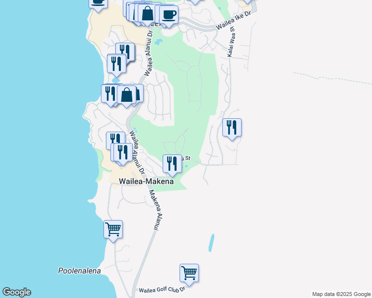 map of restaurants, bars, coffee shops, grocery stores, and more near 4345 Waiola Loop in Kihei