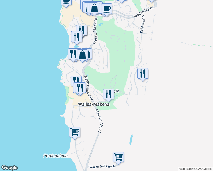 map of restaurants, bars, coffee shops, grocery stores, and more near 4337 Waiola Street in Kihei