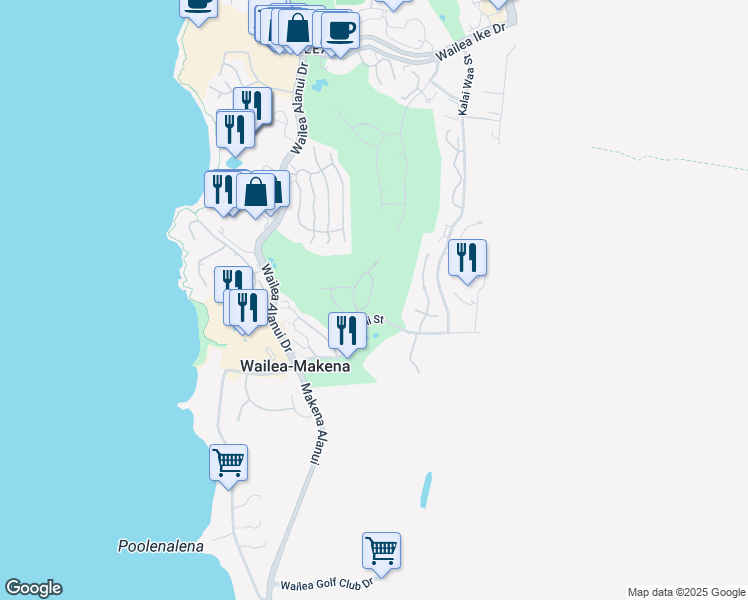 map of restaurants, bars, coffee shops, grocery stores, and more near 4345 Waiola Loop in Kihei