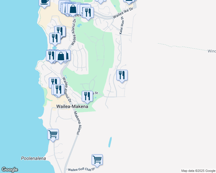 map of restaurants, bars, coffee shops, grocery stores, and more near 4340 Melianani Place in Kihei