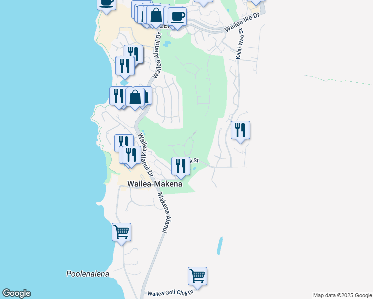 map of restaurants, bars, coffee shops, grocery stores, and more near 4351 Wailina Street in Kihei