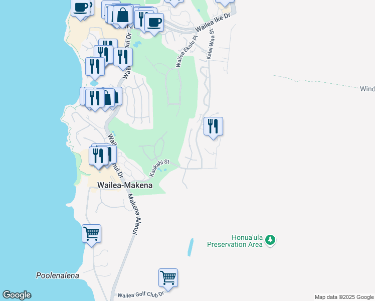 map of restaurants, bars, coffee shops, grocery stores, and more near 4340 Melianani Place in Kihei