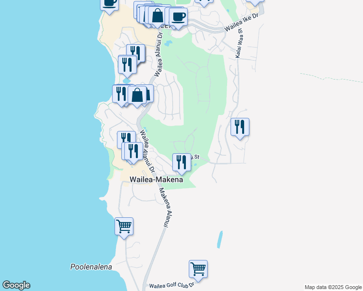map of restaurants, bars, coffee shops, grocery stores, and more near 4354 Wailina Street in Kihei