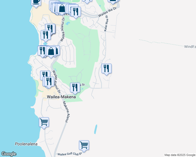 map of restaurants, bars, coffee shops, grocery stores, and more near 4345 Melianani Place in Kihei