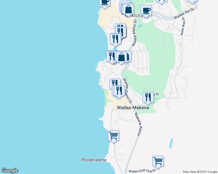 map of restaurants, bars, coffee shops, grocery stores, and more near 4000 Wailea Alanui Drive in Kihei
