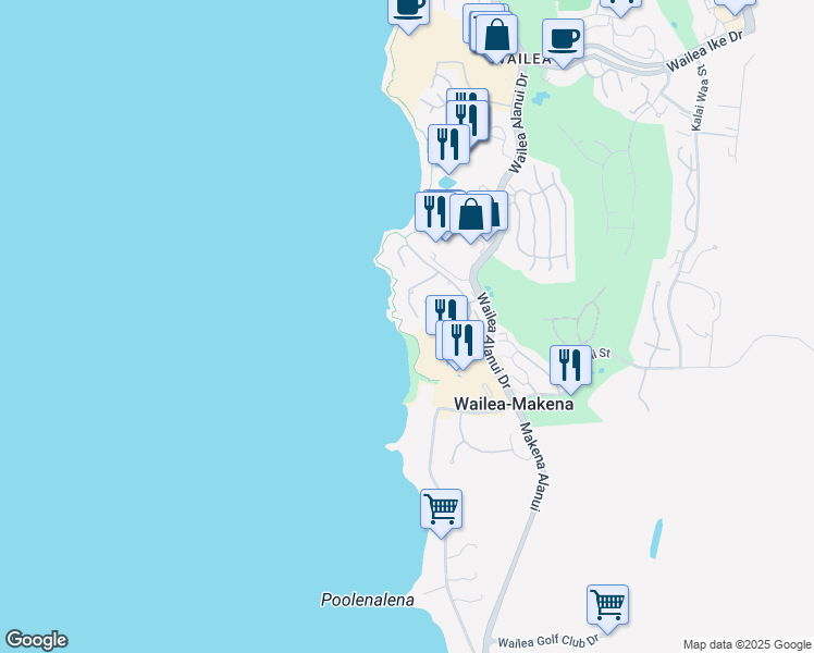 map of restaurants, bars, coffee shops, grocery stores, and more near 4000 Wailea Alanui Drive in Kihei