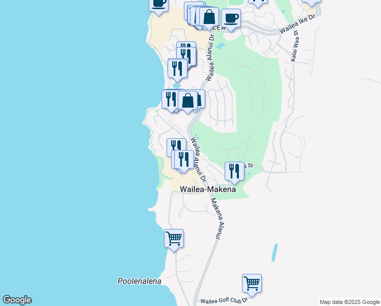 map of restaurants, bars, coffee shops, grocery stores, and more near 4000 Wailea Alanui Drive in Kihei
