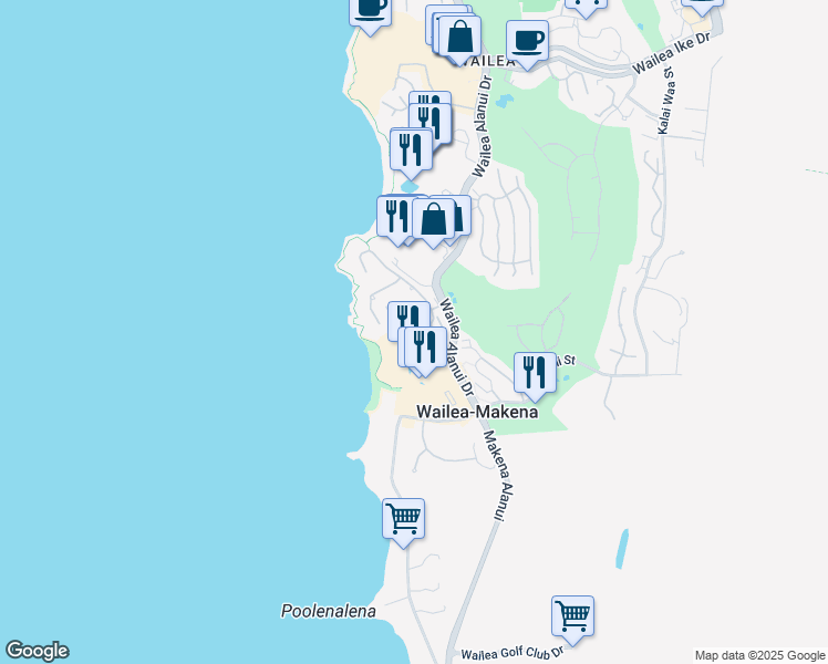 map of restaurants, bars, coffee shops, grocery stores, and more near 4000 Wailea Alanui Drive in Kihei