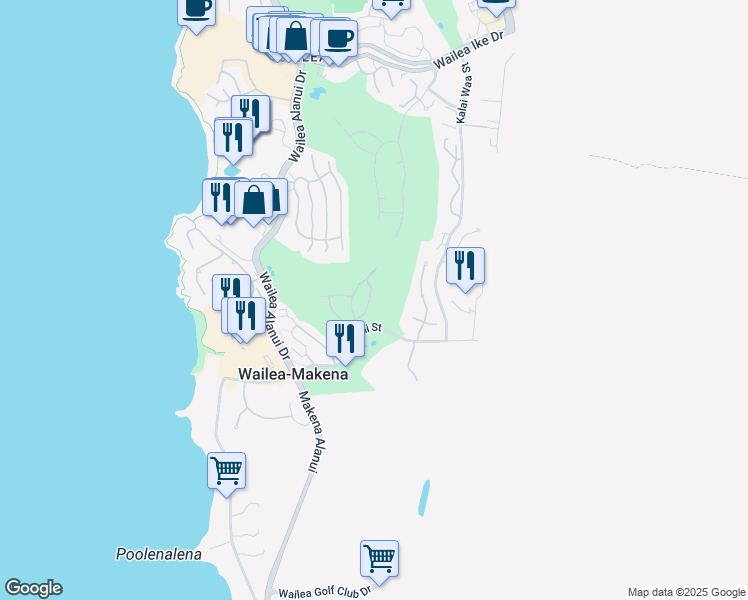 map of restaurants, bars, coffee shops, grocery stores, and more near 4345 Waiola Loop in Kihei
