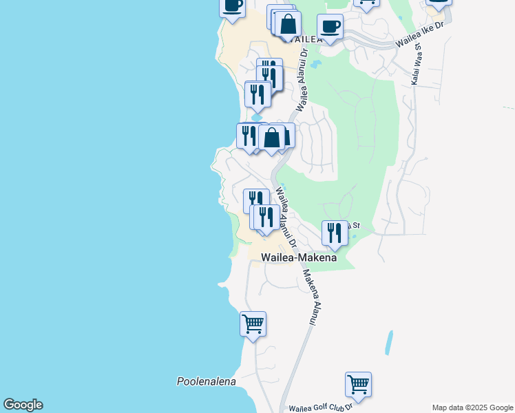 map of restaurants, bars, coffee shops, grocery stores, and more near 4000 Wailea Alanui Drive in Kihei