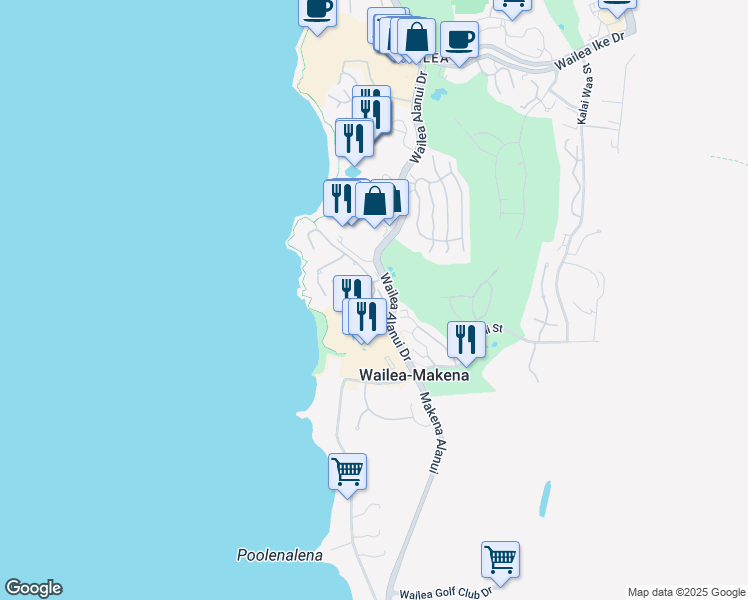 map of restaurants, bars, coffee shops, grocery stores, and more near 4000 Wailea Alanui Drive in Kihei