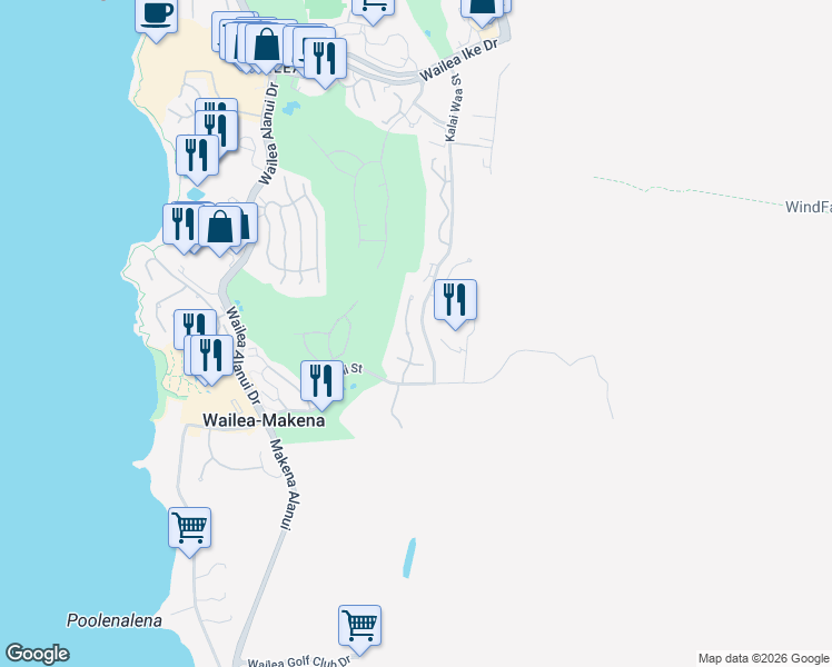 map of restaurants, bars, coffee shops, grocery stores, and more near 4335 Melianani Place in Kihei