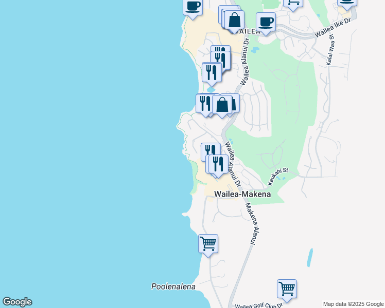 map of restaurants, bars, coffee shops, grocery stores, and more near 4000 Wailea Alanui Drive in Kihei