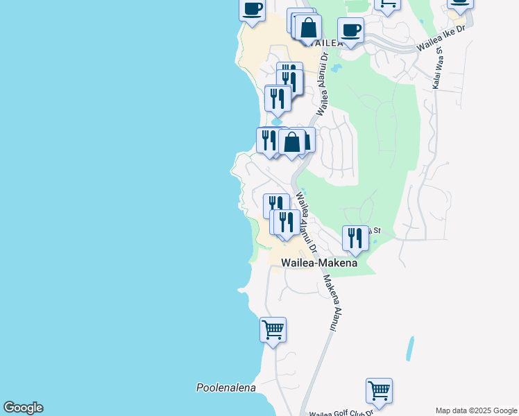 map of restaurants, bars, coffee shops, grocery stores, and more near 4000 Wailea Alanui Drive in Kihei