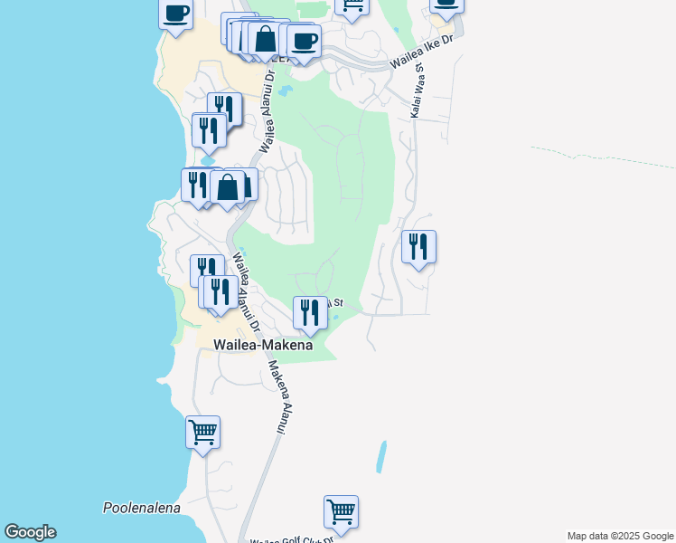 map of restaurants, bars, coffee shops, grocery stores, and more near 4335 Waiola Loop in Kihei