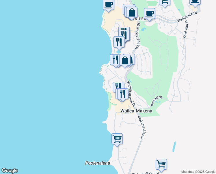map of restaurants, bars, coffee shops, grocery stores, and more near 4000 Wailea Alanui Drive in Kihei