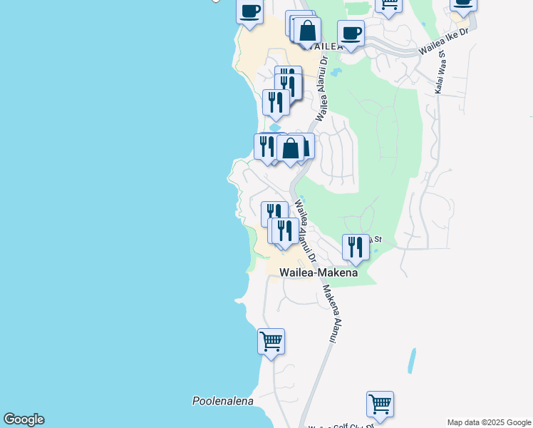 map of restaurants, bars, coffee shops, grocery stores, and more near 4000 Wailea Alanui Drive in Kihei