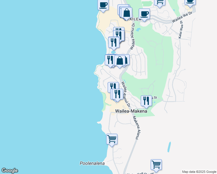 map of restaurants, bars, coffee shops, grocery stores, and more near 4000 Wailea Alanui Drive in Kihei