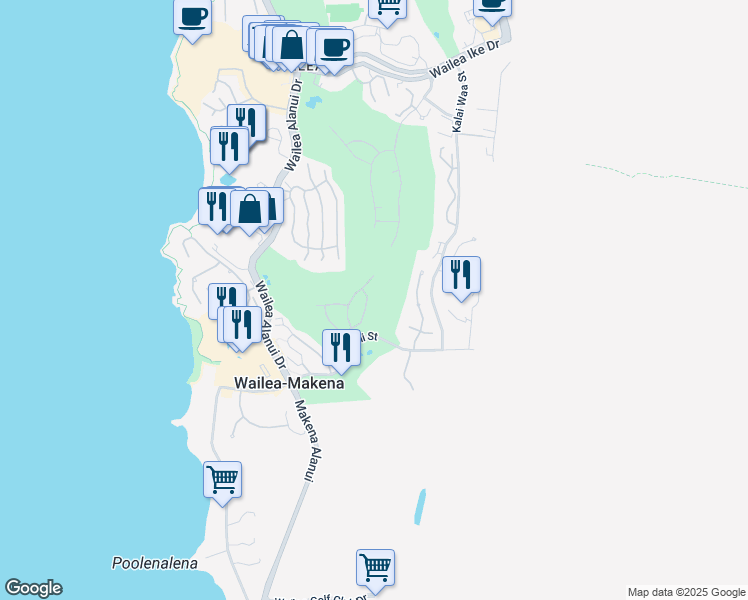 map of restaurants, bars, coffee shops, grocery stores, and more near 4325 Waiola Loop in Kihei