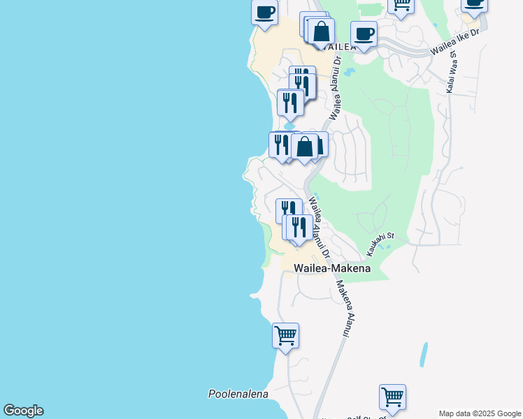 map of restaurants, bars, coffee shops, grocery stores, and more near 4000 Wailea Alanui Drive in Kihei