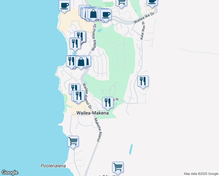 map of restaurants, bars, coffee shops, grocery stores, and more near 4324 Wailina Street in Kihei