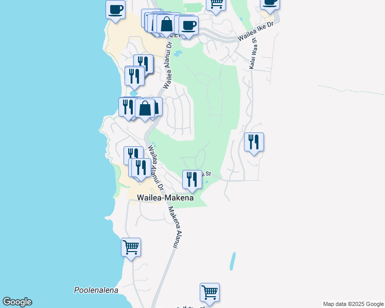 map of restaurants, bars, coffee shops, grocery stores, and more near 4340 Waiola Loop in Kihei