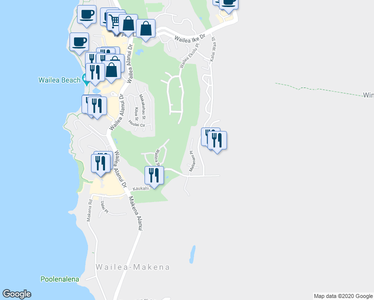 map of restaurants, bars, coffee shops, grocery stores, and more near 4328 Melianani Place in Kihei
