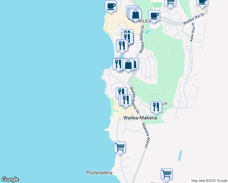 map of restaurants, bars, coffee shops, grocery stores, and more near 4000 Wailea Alanui Drive in Kihei
