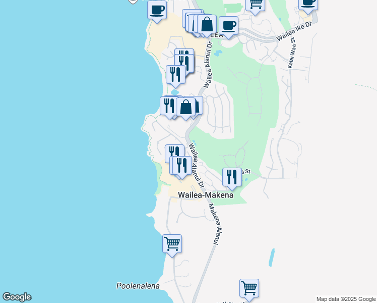 map of restaurants, bars, coffee shops, grocery stores, and more near 4000 Wailea Alanui Drive in Kihei