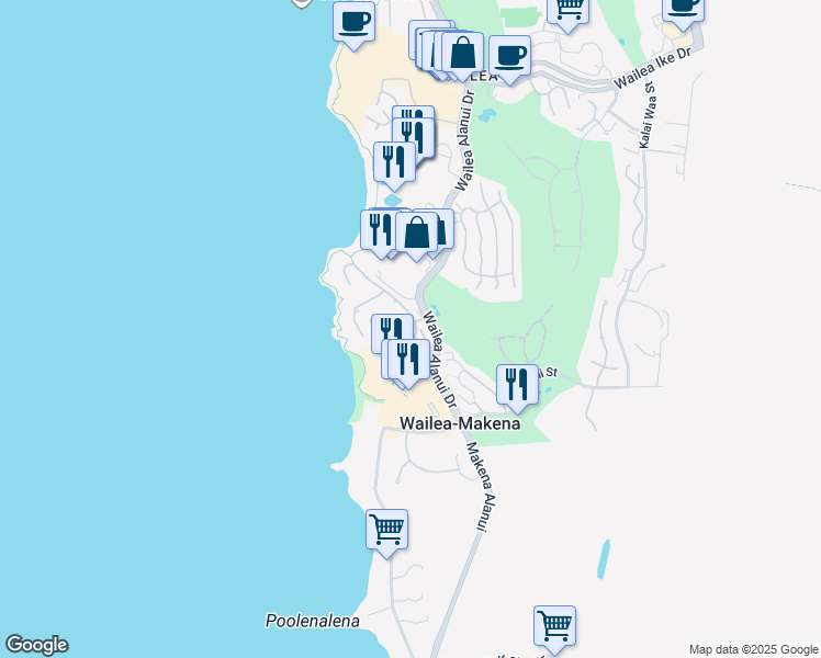map of restaurants, bars, coffee shops, grocery stores, and more near 4000 Wailea Alanui Drive in Kihei