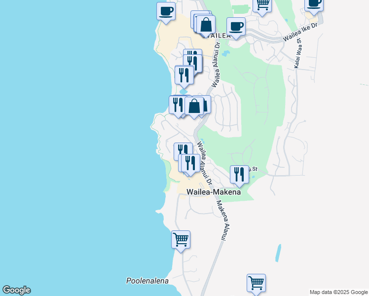 map of restaurants, bars, coffee shops, grocery stores, and more near 4000 Wailea Alanui Drive in Kihei