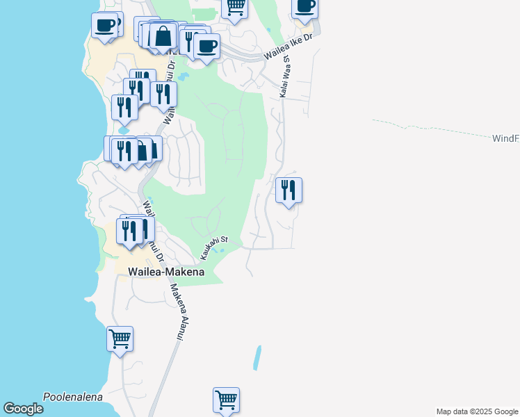 map of restaurants, bars, coffee shops, grocery stores, and more near 4305 Melianani Place in Kihei