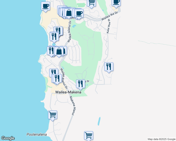 map of restaurants, bars, coffee shops, grocery stores, and more near 4315 Waiola Loop in Kihei