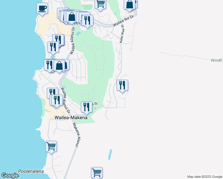 map of restaurants, bars, coffee shops, grocery stores, and more near 4305 Melianani Place in Kihei