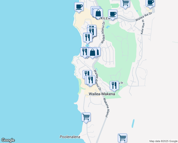 map of restaurants, bars, coffee shops, grocery stores, and more near 4000 Wailea Alanui Drive in Kihei
